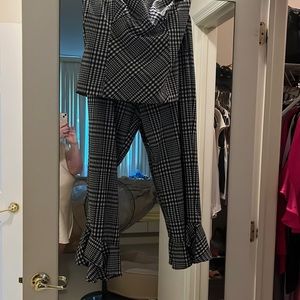 Trina Turk strapless black and white top and cute bottom w flared leg